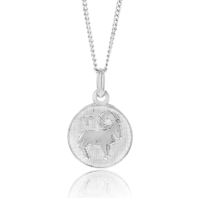 delicate chain necklace gold Sterling Silver Rhodium Plated Round Zodiac Areis Pendant