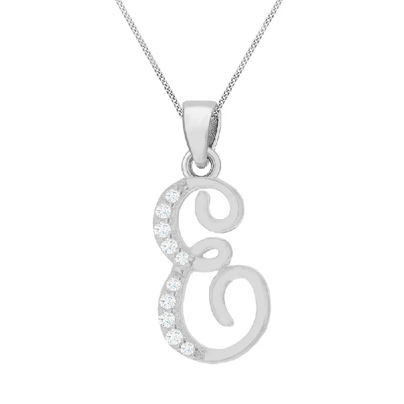 handcrafted crystal quartz ring Sterling Silver Rhodium Plated Script "E" Initial Pendant handcrafted crystal quartz ring Sterling Silver Rhodium Plated Script "E" Initial Pendant