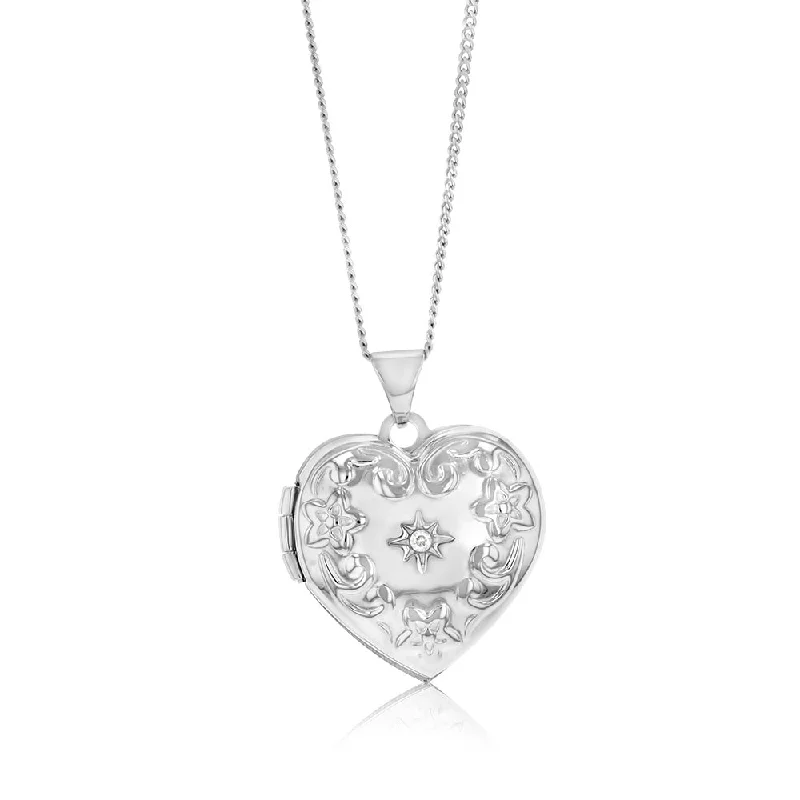 emerald gemstone earrings Sterling Silver Rhodium Plated White Cubic Zirconia Engraved Heart Locket