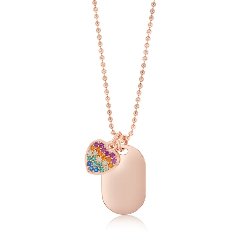 pearl stud earrings classic Sterling Silver Rose Gold Plated Dog Tag Multicolour Heart Pendant On 45cm Chain