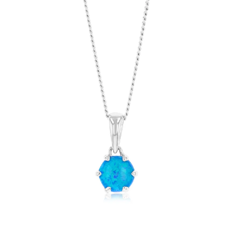 silver anklet with charms Sterling Silver Round Created Blue Opal Pendant