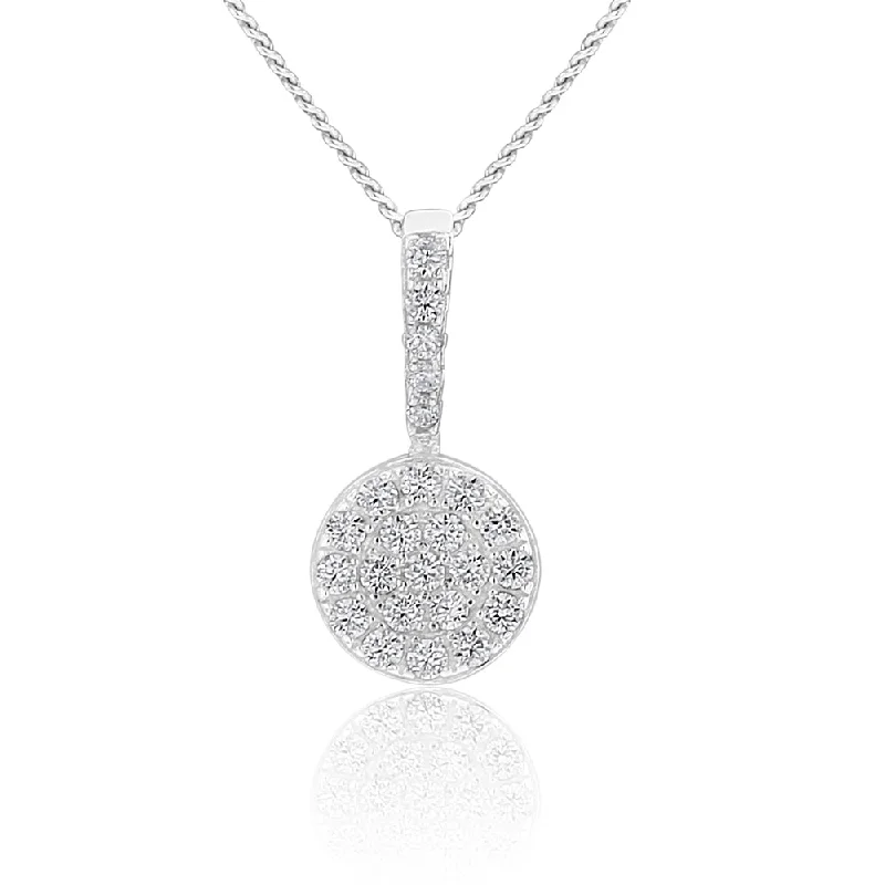 vintage art deco engagement ring Sterling Silver Round Zirconia Drop Pendant