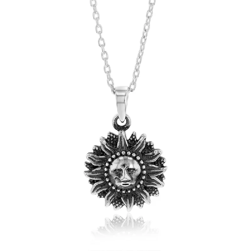 handcrafted gemstone toe ring Sterling Silver Sun Oxidised Pendant With 45cm Chain