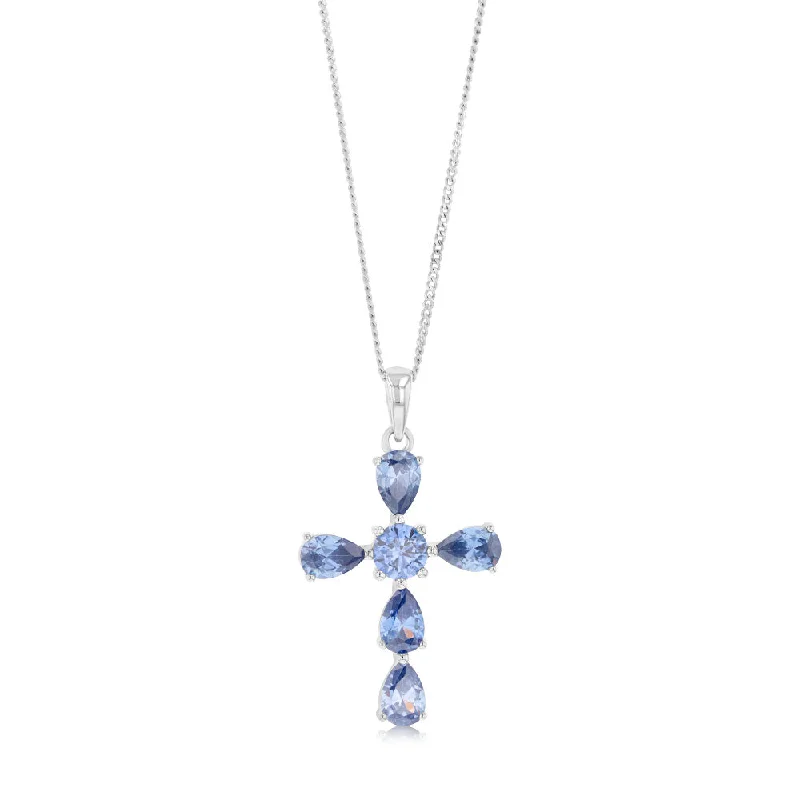 handcrafted silver cross pendant Sterling Silver Tanzanite Colour Zirconia Cross Pendant handcrafted silver cross pendant Sterling Silver Tanzanite Colour Zirconia Cross Pendant
