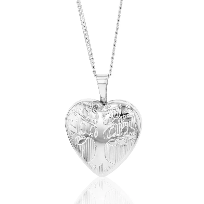 celestial sunburst necklace gold Sterling Silver Tree of Life 16mm x 21mm Heart Locket Rhodium Plated