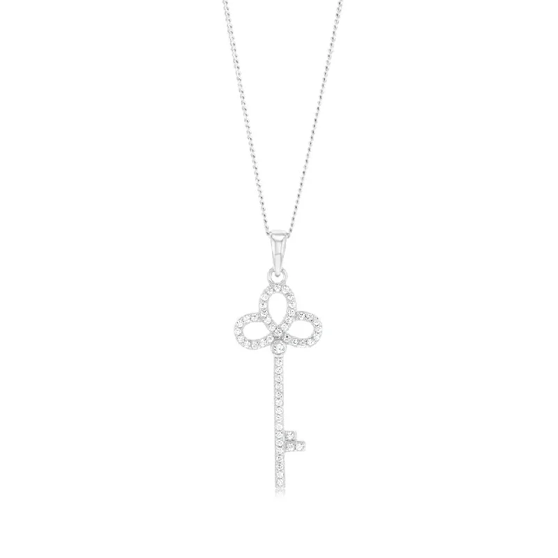 personalized zodiac birthstone necklace Sterling Silver White Cubic Zirconia Key Pendant personalized zodiac birthstone necklace Sterling Silver White Cubic Zirconia Key Pendant