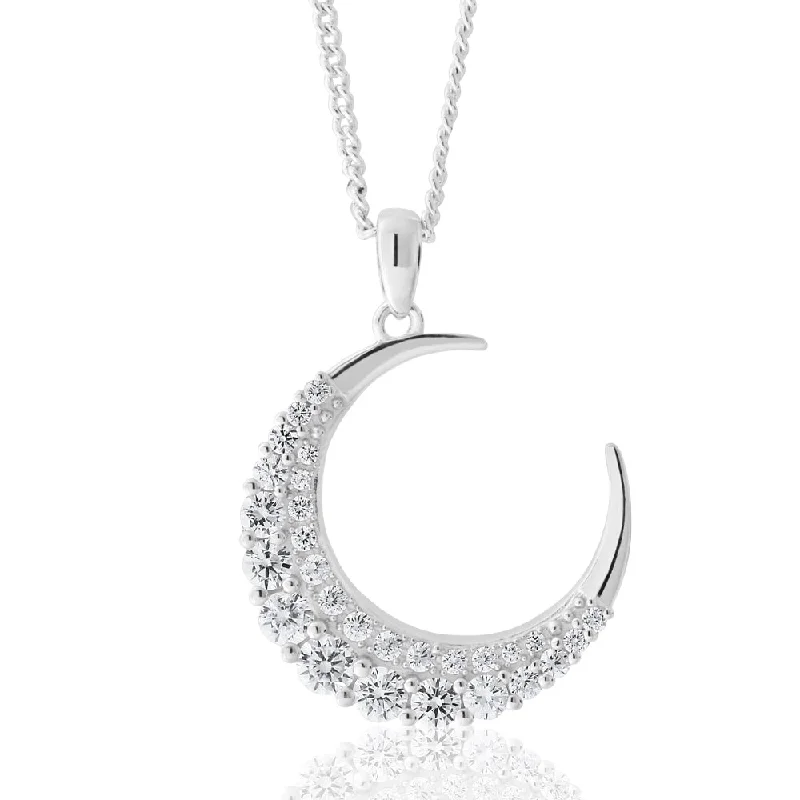 custom nameplate bracelet silver Sterling Silver Zirconia Crescent Moon Pendant