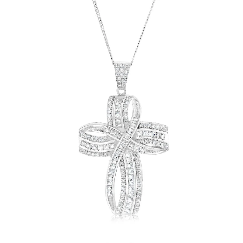 emerald cut diamond earrings Sterling Silver Zirconia Fancy Cross Pendant