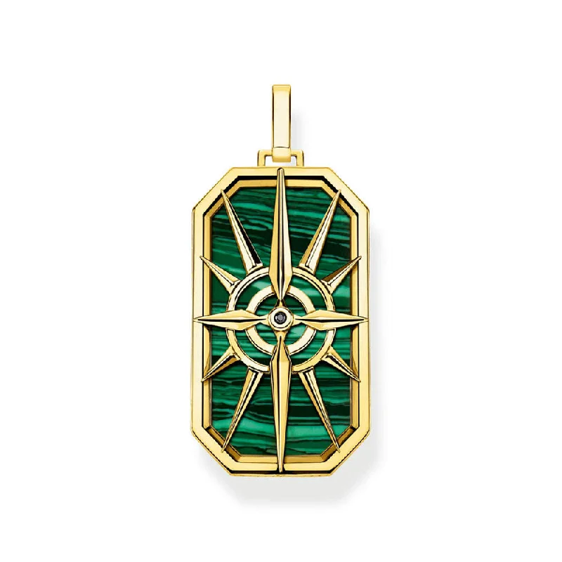 adjustable charm bracelet sterling silver Thomas Sabo Sterling Silver Gold Plated Compass Malachite Dog Tag Pendant