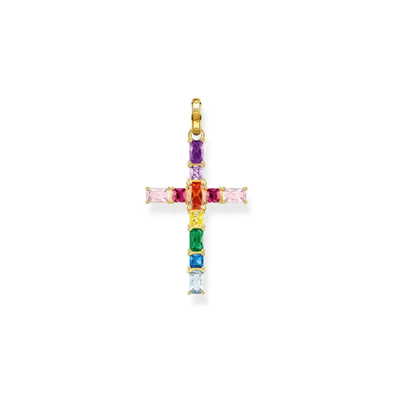 crystal drop earrings elegant Thomas Sabo Sterling Silver Gold Plated Rainbow Heritage Deco Cross