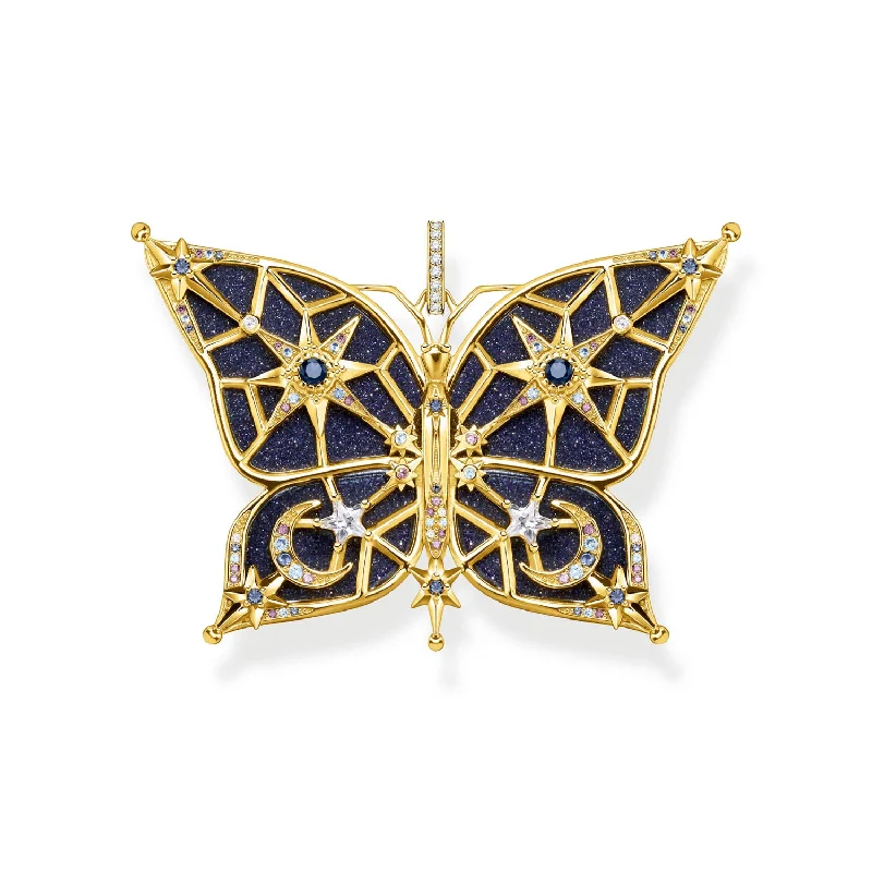 celestial moon and star necklace Thomas Sabo Sterling Silver Yellow Gold Plated Magic Stars Blue Butterly Pendant