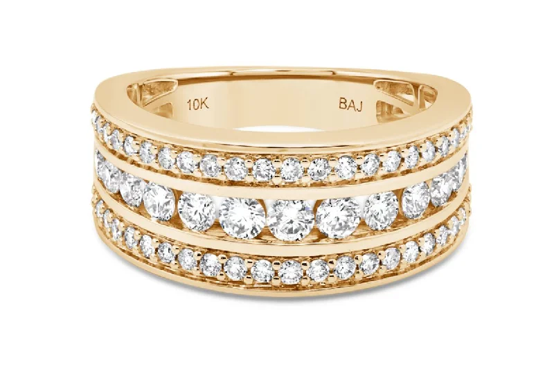 minimal diamond bar necklace 1.00CT Diamond Three Row Ring: Yellow Gold