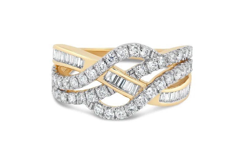 cubic zirconia stud earrings classic 1.00CT Yellow Gold Criss Cross Diamond Fashion Ring