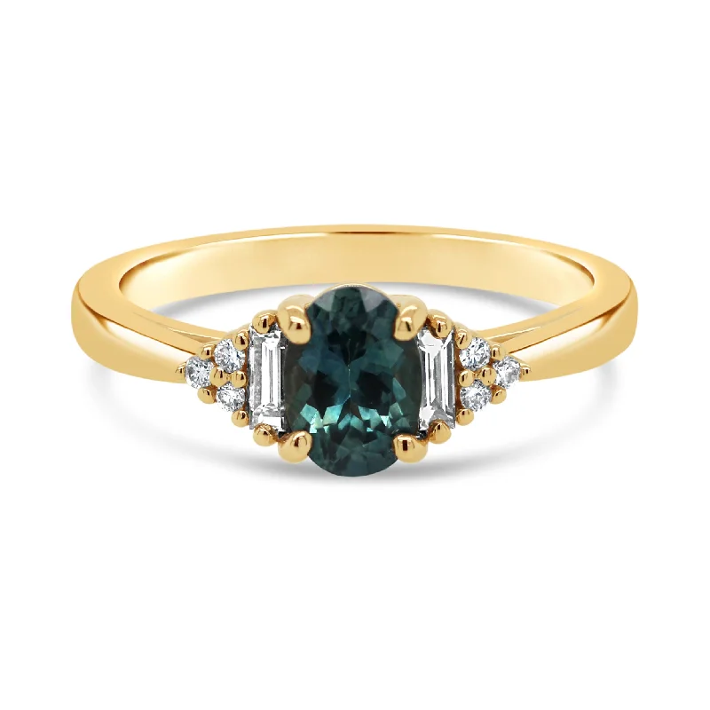 handmade gold nugget ring .13CT Montana Sapphire Ring: Yellow Gold