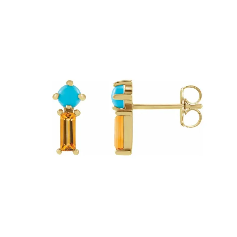 small diamond cross pendant Citrine & Turquoise Gold Stud Earrings
