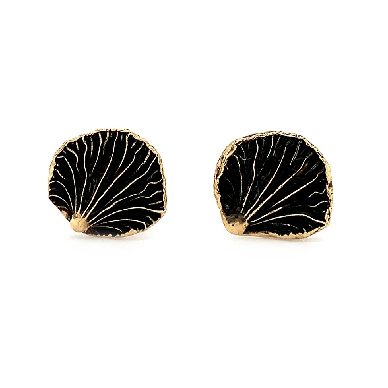genuine ruby ring women 14K Yellow Gold Stud Earrings - "Large Oyster Mushrooms"
