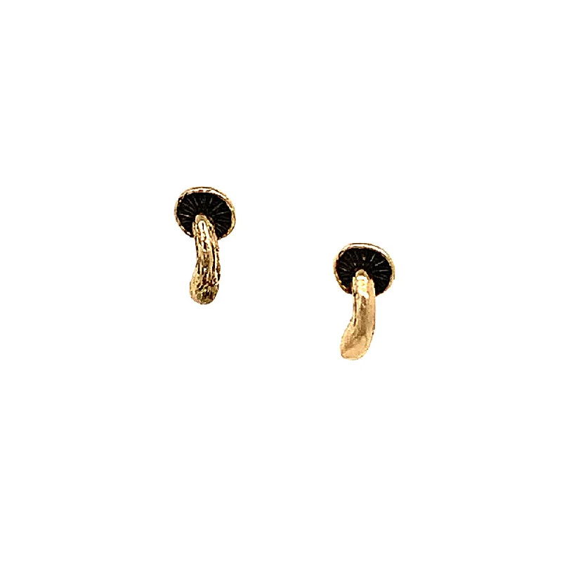 hypoallergenic earrings for sensitive ears 14K Yellow Gold Stud Earrings - "Tiny Mushrooms"