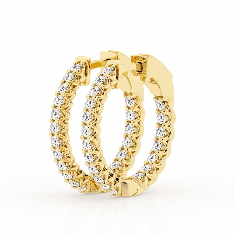 delicate heart stud earrings 1ct Gold Lab Grown Diamond Inside-Out Hoops