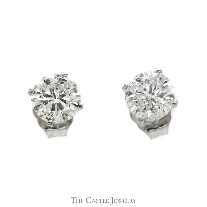 1cttw Round Brilliant Cut Diamond Stud Earrings in 14k White Gold Butterfly Backs