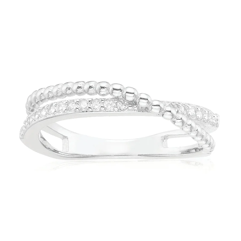 silver infinity symbol bracelet Sterling Silver Cubic Zirconia Cross Over Ring