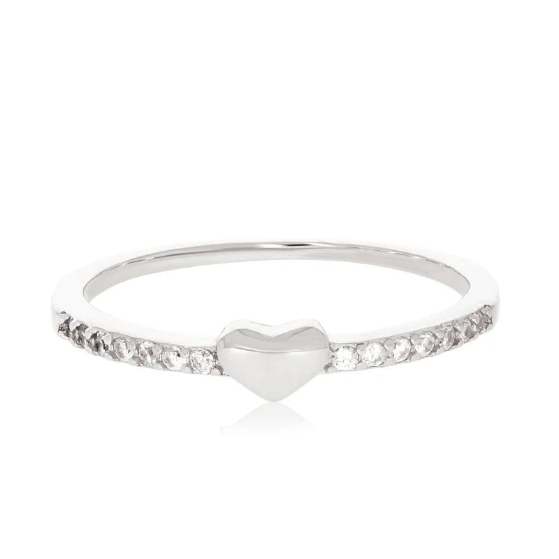 classic silver pearl earrings Sterling Silver Cubic Zirconia and Heart Stacker Ring