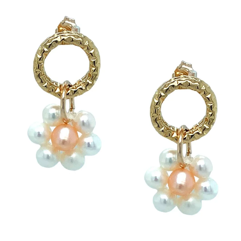 silver moon and star pendant Yellow Gold Vermeil Hoop and Flower Pearl Earrings - "Drew"