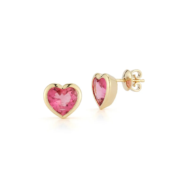 tiny opal stud earrings Pink Rubellite Heart Studs