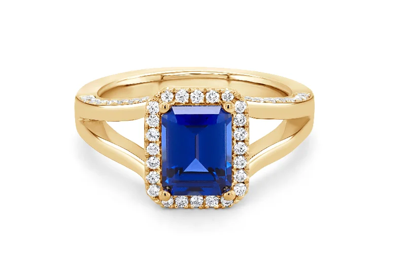 art deco diamond bracelet .42CT Lab Grown Diamond & Blue Sapphire Ring: Yellow Gold