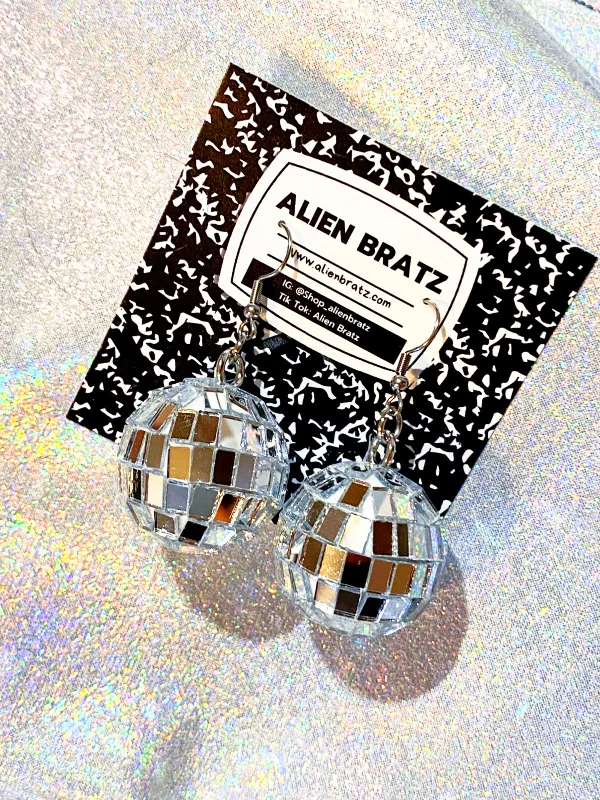 gold daisy stud earrings 70's Disco Ball Statement Earrings
