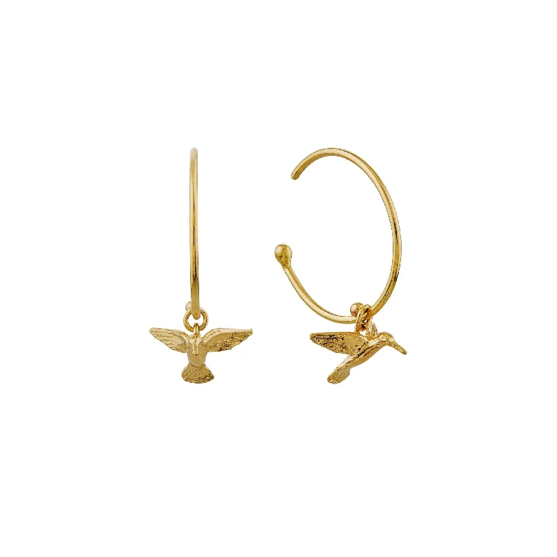 personalized name ring Yellow Gold Hoop Earrings - "Teeny Tiny Hummingbirds"