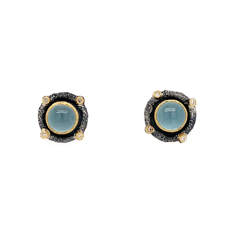 celestial star charm bracelet Mother-of-Pearl Backed Aquamarine & Diamond Stud Earrings - "Romanesque"