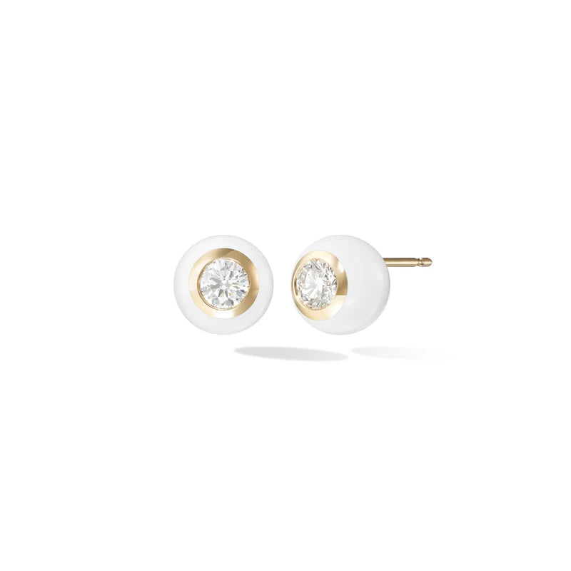 unique blue topaz ring Audrey Stud, White Enamel with Diamonds