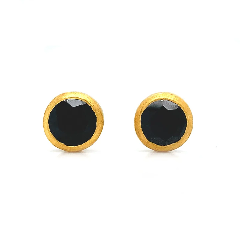 oval cut engagement ring platinum Gold Vermeil Bezel-Set Black Spinel Stud Earrings