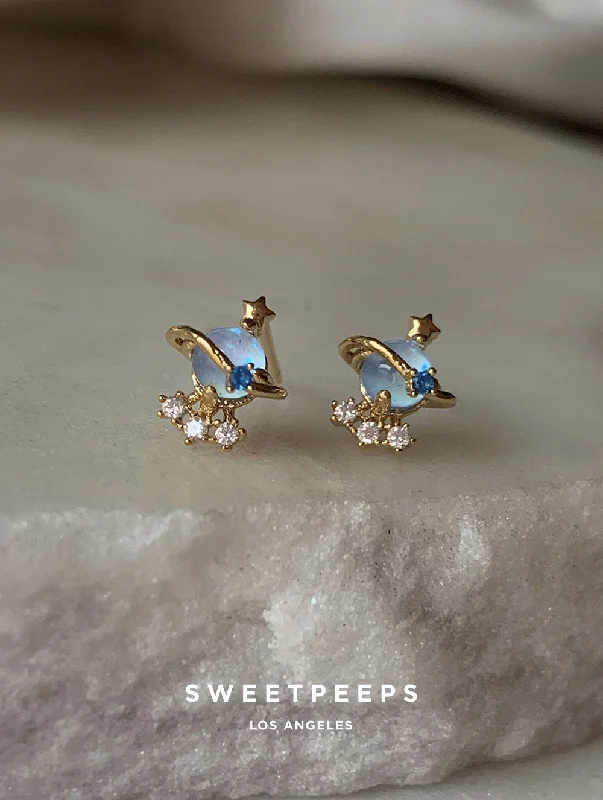 modern infinity signet ring Blue Starshine Studs
