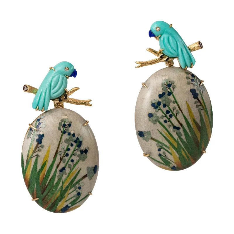 gemstone stacking rings colorful Blue Bird Marquetry Earrings