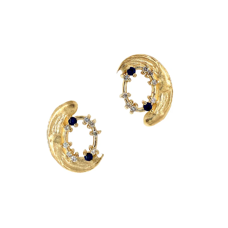 moissanite engagement ring affordable Blue Sapphire & Diamond Yellow Gold Earrings - "Midnight Blue"