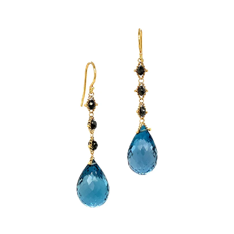 sterling silver dragonfly pendant Blue Topaz & Diamond Rondelle Drop Earrings - "London Rain"