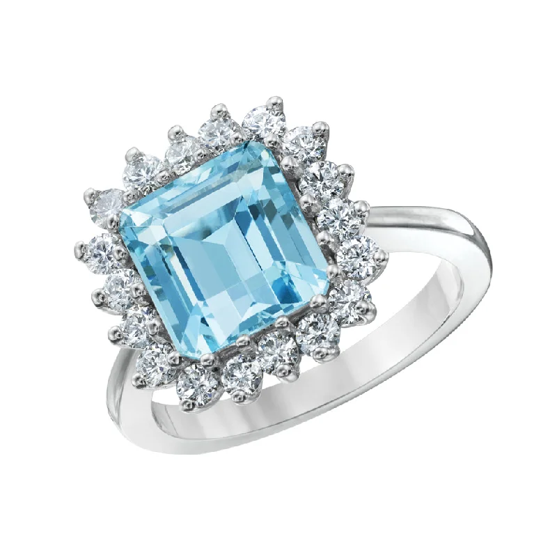 silver rope chain men 18KW AQUAMARINE RING
