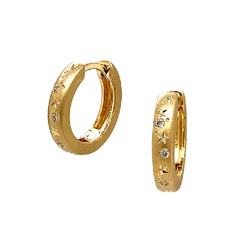 custom initial pendant necklace Celestial Yellow Gold & Diamond Huggie Earrings - "Golden Stars"