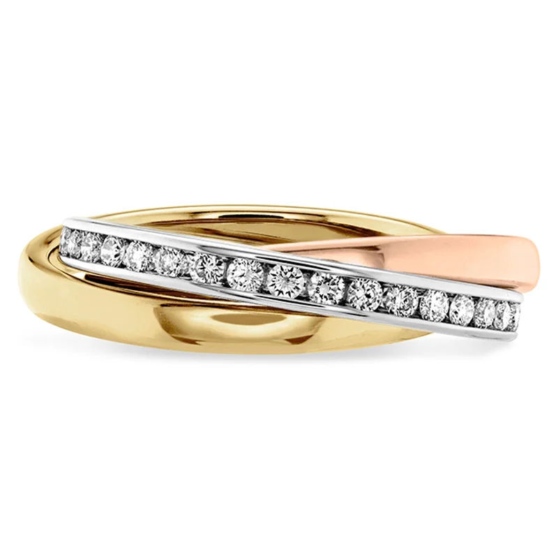hammered gold stacking rings Channel Set 3 Row Rolling Ring .68ctw approx. 2.5mm