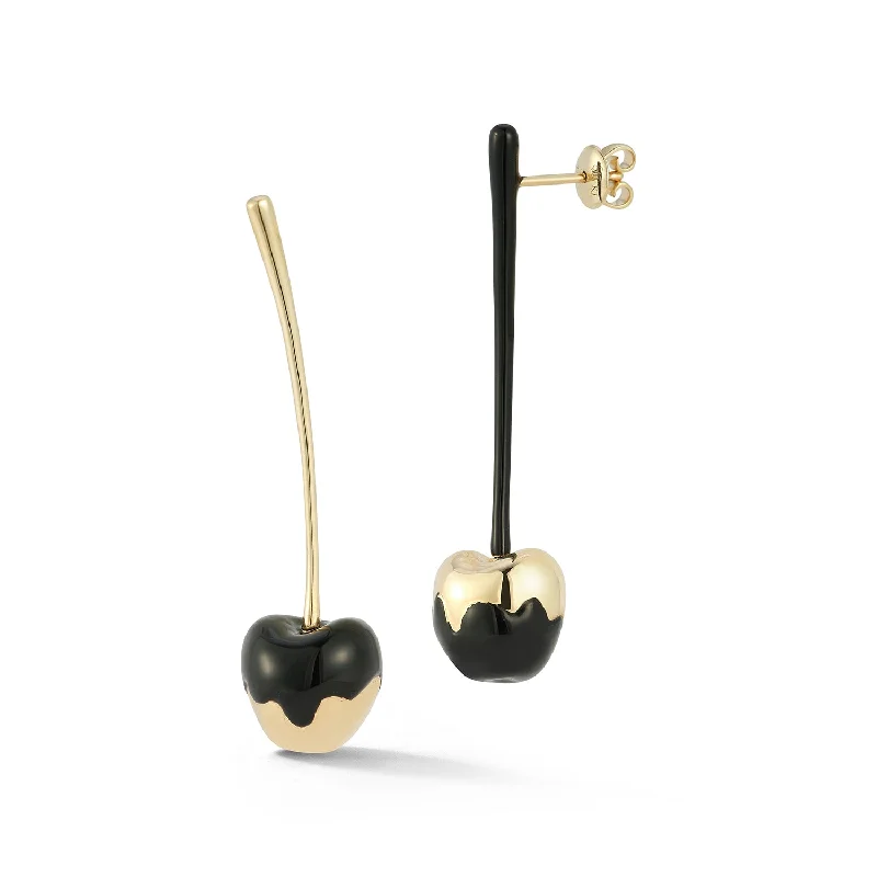 classic pearl choker necklace Cherry Earrings with Black Enamel
