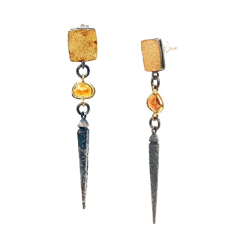 real jade bangle bracelet Freeform Rose Cut Citrine Drop Earrings - "Vetus Sunshine"