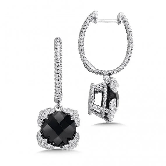 luxury diamond eternity ring Color SG - Diamond & Onyx Dangle Hoop Earrings