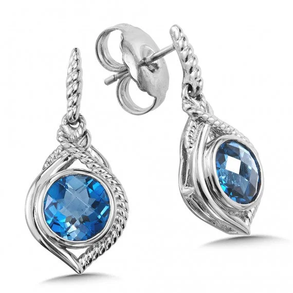 vintage floral engagement ring Color SG - London Blue Topaz Post Earrings