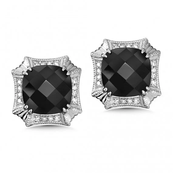 diamond halo pendant necklace Color SG - Onyx and Diamond Post Earrings