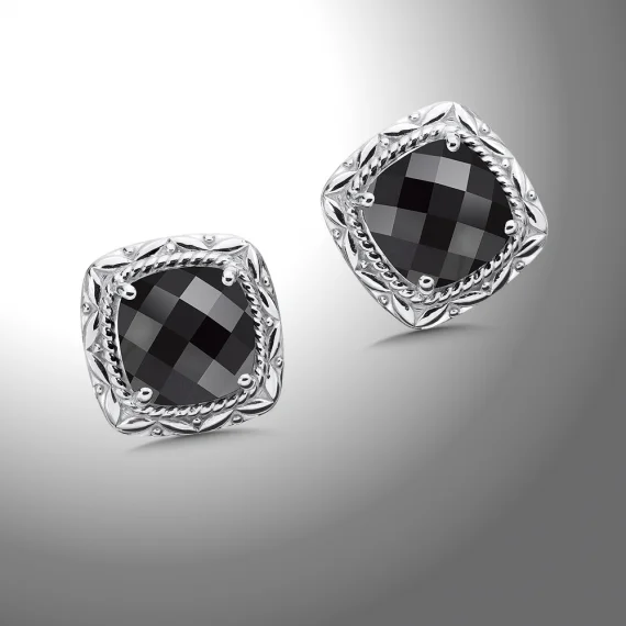 handcrafted braided silver bracelet Color SG - Onyx Post Earrings