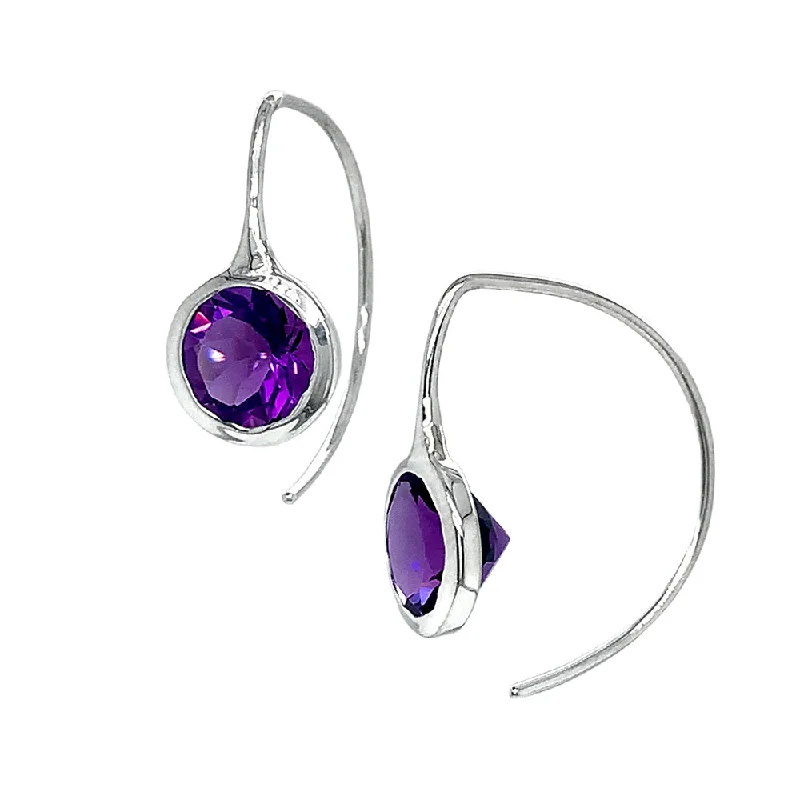 gothic black onyx ring men Amethyst Eco Silver Drop Earrings- "Comet Earhuggers"