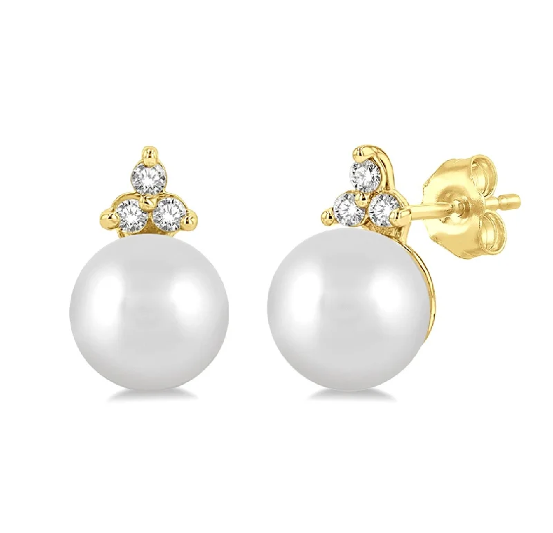 celestial moonstone ring gold Diamond Trio Petite Pearl Studs