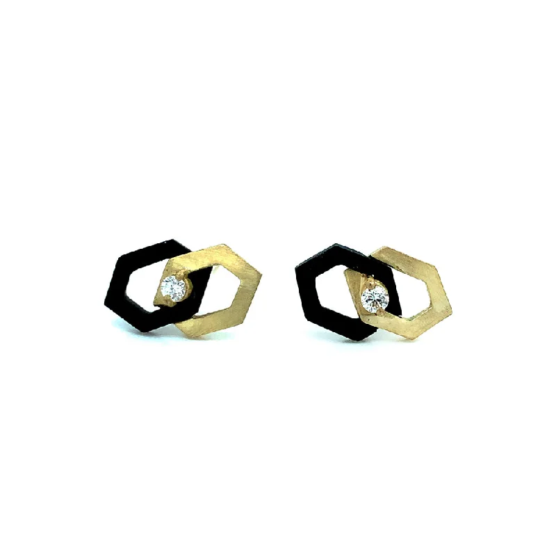 men’s titanium ring with diamonds Diamond & Blackened Cobalt Chrome Studs - "Interlocking Hex"
