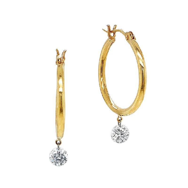 men’s leather and silver bracelet Diamond Hoop Yellow Gold Earrings - "Solo"